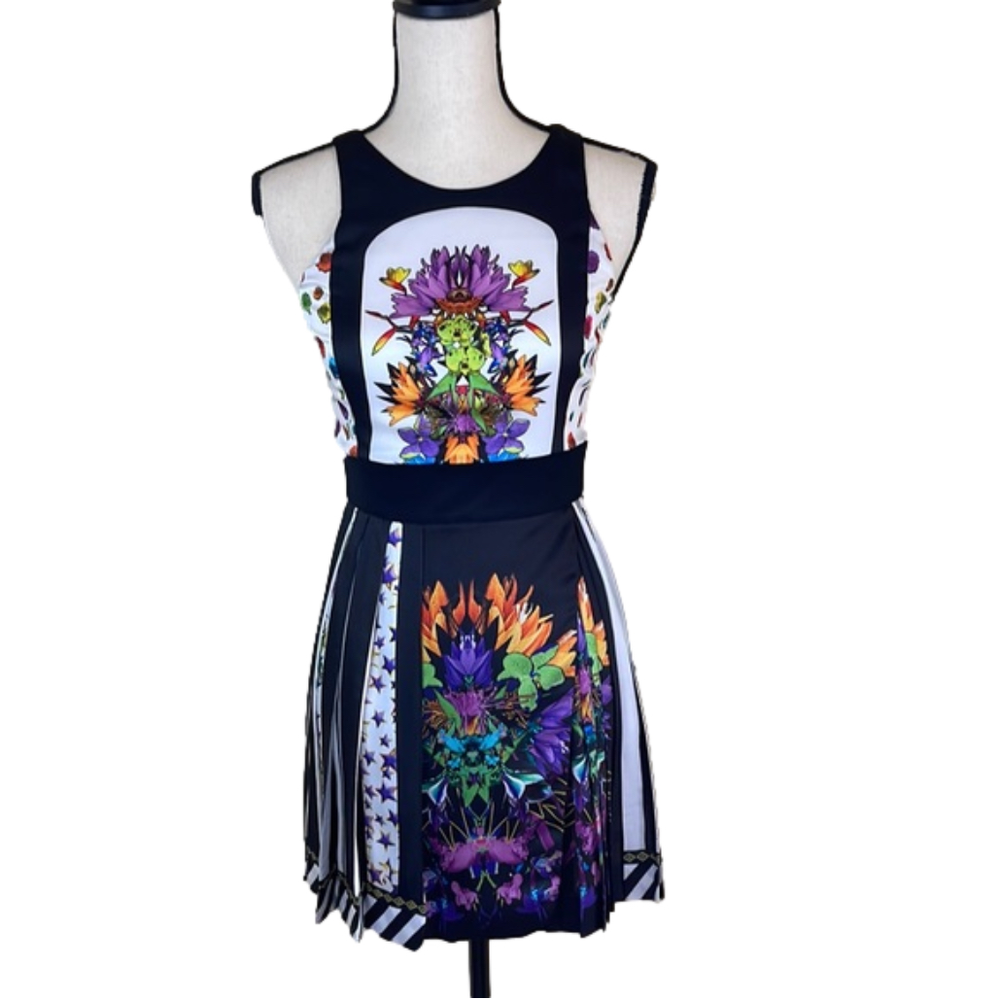 Just Cavalli sleeveless black/white & floral dress - size 38/8 - NWT
